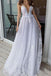 White Deep V Neck Beach Wedding Dresses Spaghetti Straps Lace Bridal Dresses PDP89
