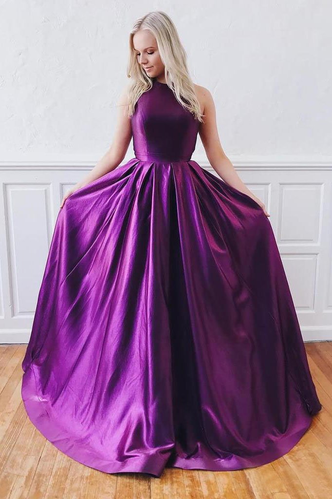 Cheap Purple Backless Long Prom Dresses With Pockets PDK51