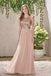 Rose Gold A Line Backless Sequins Chiffon Cheap Beach Bridesmaid Dress PDI11