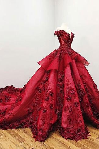 Charming Red Ball Appliques Gown Prom Dress With Beads, Quinceanera Dresses PDF37