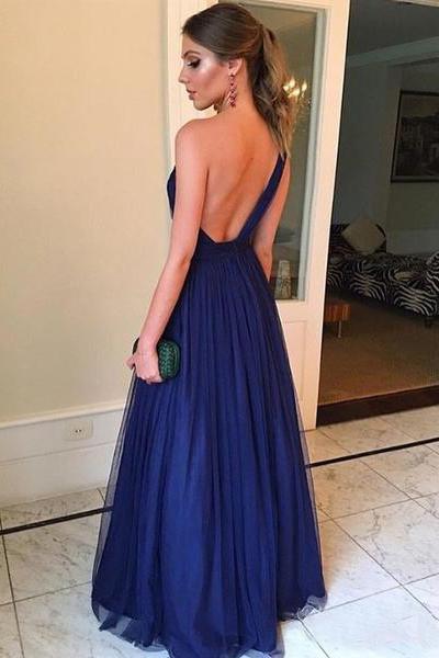 Royal Blue Tulle Long Prom Dresses One Shoulder Simple Bridesmaid Dress PD8