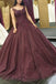 Burgundy Long Formal Ball Gown Prom Dresses With Lace Applique PDK52