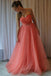 Charming Tulle Pleat Sweetheart Watermelon Prom Dress,Long A Line Evening Dress PDF59