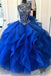 Royal Blue Organza High Neck Quinceanera Dresses Burgundy Beading Prom Dresses PDI22