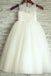 A-Line Round Neck White Tulle Flower Girl Dress with Lace PDP25