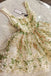 Unique A Line Tulle Ivory Homecoming Dresses with Green Appliques, White Flowers Short Prom Dresses SK23