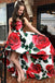Unique Strapless Floral Satin High low Long Prom Dresses with Pockets, PPD68