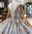 Ball Gown Light Blue Cap Sleeve Long Prom Dresses, Beaded Lace up Quinceanera Dresses PDN75