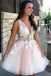 See Through Lace Appliqued Homecoming Dresses V Neck Short Hoco Dress PDO13