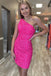 Sheath One Shoulder Sequined Hot Pink Short Mini Prom Dresses, Shiny Homecoming Dress OMH0005