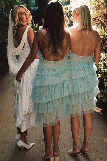 New Arrival Halter Short Prom Dresses, Layered Tulle Bridesmaid Dresses OM0078