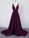 Burgundy A Line Deep V Neck Cheap Bridesmaid Dresses For Wedding PDI92
