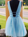 Sky Blue Beaded Backless Homecoming Dresses, Short Graduation Dress PDO10