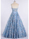 Princess Spaghetti Strap 3D Flower Applique Sky Blue Prom Dresses Ball Gowns PDH90