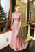 Sparkly Blush Pink Long Prom Dresses with Long Sleeves PDK54