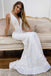 White Sparkly Deep V neck Sequins Mermaid Prom Evening Dresses, Formal Dress OM0065