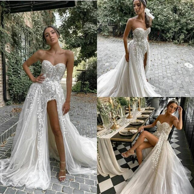 Sweetheart Strapless Applique Pleated A-line Mini Dress Ivory