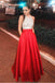 Pretty Open Back Long Beading Satin Red Halter Prom Dresses PDH20