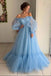 Sky Blue Tulle Off the Shoulder Long Prom Dress, Elegant Evening Dresses PDJ43