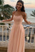 Simple A Line Backless Pink Lace Long Prom Dresses Floor Length Tulle Evening Gown OM0110