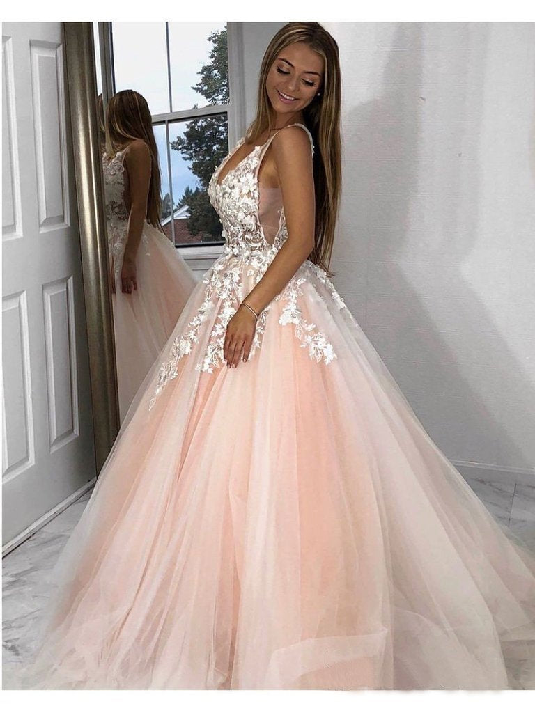 Stunning Lace Applique Ball Gown Long Ball Gowns Prom Dresses Quinceanera Dress PDN86