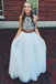Two Piece Halter Embroidered Tulle Prom Dresses Cheap A Line Long Formal Dresses PDN78