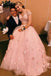 Stunning Two-piece V Neck Bridal Dresses Flowers Appliqued Pink Wedding Gowns PDP91