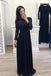 Elegant A Line Long Sleeve Chiffon Navy Blue Appliques Prom Dresses PDH58