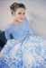 Two Piece Prom Dresses With Long Sleeves, White Blue Printed Prom Dresses PDH51