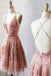 Spaghetti Straps Short Pink Homecoming Dress Criss Cross Back PDO75
