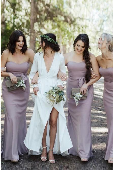 Mermaid Sweetheart Floor-Length Lilac Chiffon Bridesmaid Dress with Belt PDR95