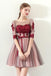 A Line Red Flowers Half Sleeves Homecoming Dresses, Short Appliques Prom Dress PDN61