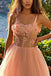 A Line Pink Lace Sweetheart Spaghetti Straps Prom Dresses with Slit OM0028