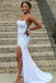 Sparkly White Sequins Mermaid Long Prom Dresses, Cross Back Party Dress with Slit OM0123