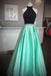 High Neck Two Piece Black And Mint Green Beads Long Prom Dress PDF31