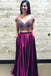 Two Piece Straps Beading Plum Purple Long Prom Dress With Pockets PDJ28