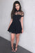 Cute A Line Short Sleeves Black Homecoming Dresses, Little Black Dresses PPD65