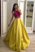 Stunning A Line Satin Yellow Beaded Sleeveless Long Prom Dresses PDI51
