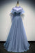 A Line High Neck Tulle Short Sleeves Prom Dress Long Evening Party Dresses PDQ73