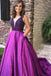 Purple A Line Beading V Neck Prom Gown With Pockets Cheap Formal Evening Dress PDI65