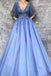 A-Line V-Neck Half Sleeves Tulle Prom Dress with Appliques PDQ94